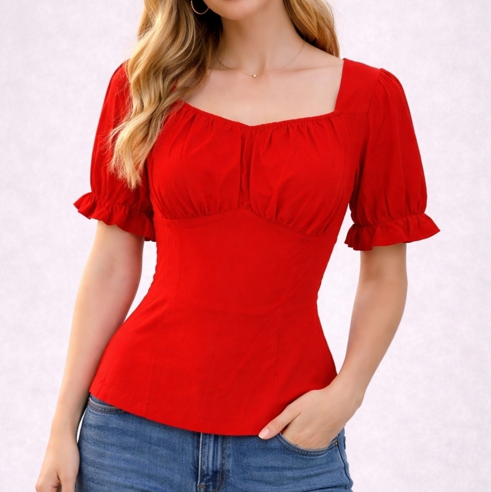 BELLE POQUE Retro Red Puff Sleeve Castlecore Blouse